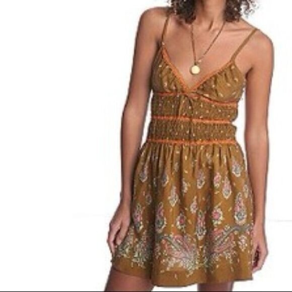 Free People Women's Boho Silk Dress Floral Size 8 Fits 6 - Picture 1 of 6